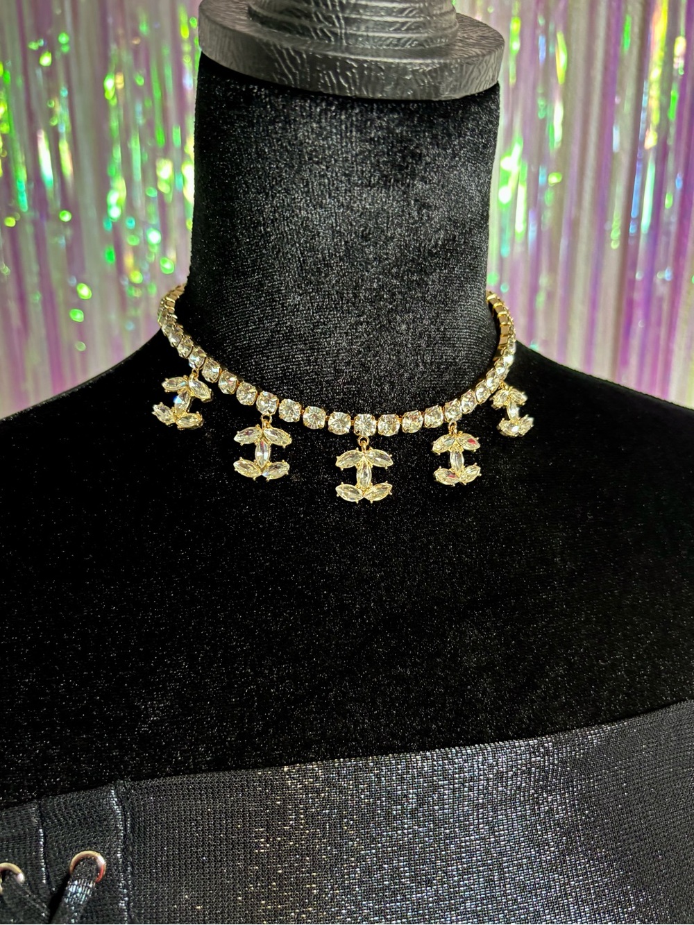Gold Crystal Zirconia Drop Choker Clear Sparkling Stones New! Adjustable!